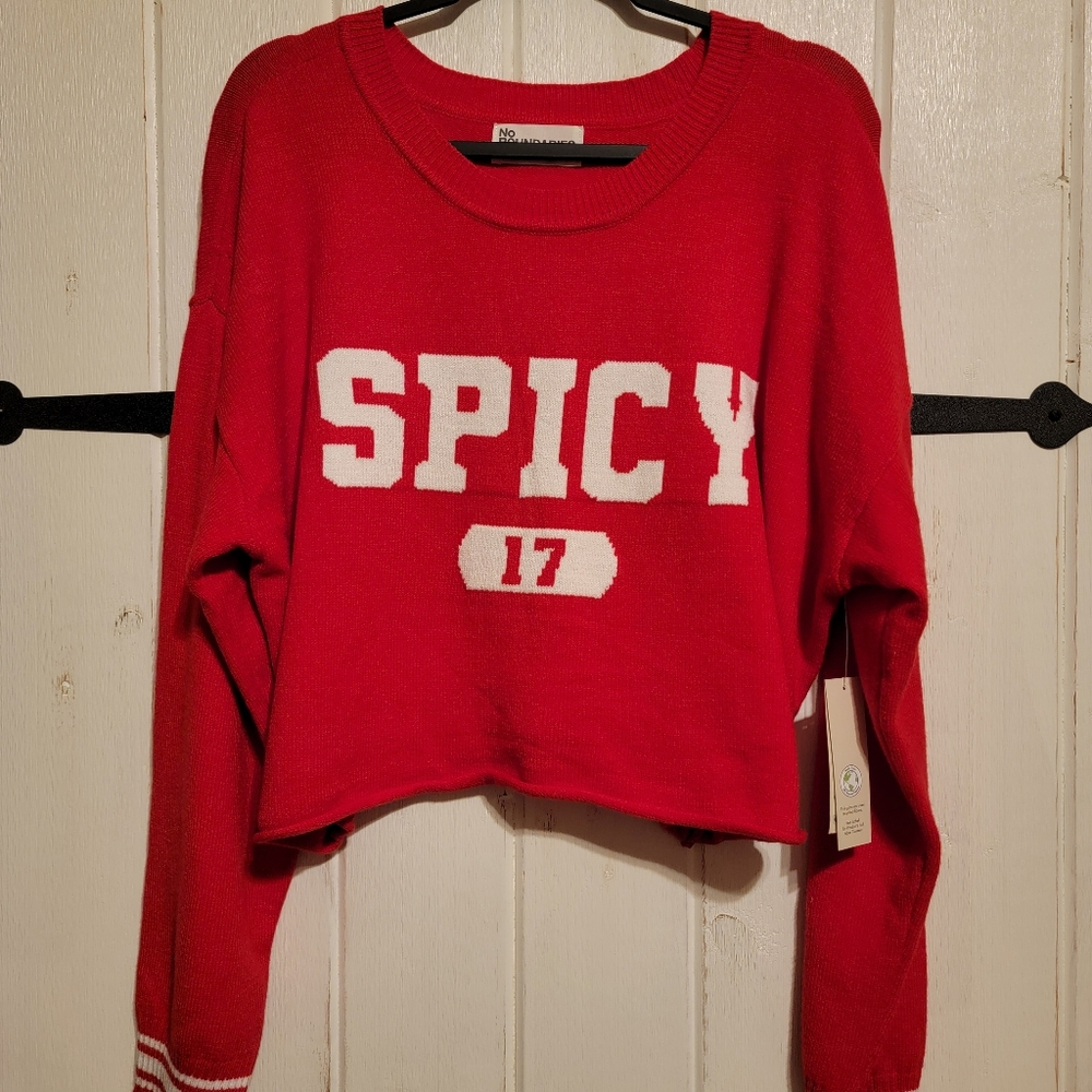 No Boundaries Womens Sweater Red Spicy 17 Knit Preppy Cropped